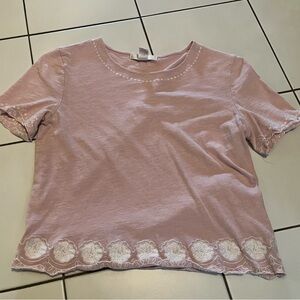 Embroidered pink cotton tee, size M